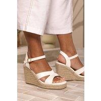 Where's That From Women's 'Jaime' Wide Fit Cut Out Strap Detail Wedge Shoes With Buckle Closure in White | Size: 7E