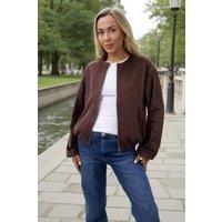 AX Paris Women's Chocolate Faux Suede Bubble Hem Bomber Jacket | Size: 8