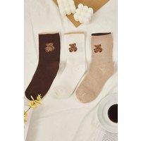WOVCOR Women's 3 Pack Teddy Bear Jacquard Cotton Knit Socks