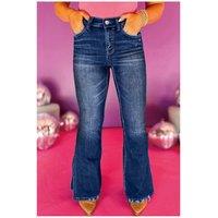 Everyday The Label Women's Dirty blue Plus Size High Waist Side Slits Flare Jeans in Mid Blue | Size: 20