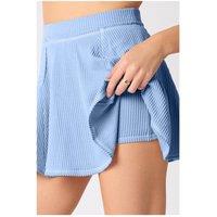 Everyday The Label Women's Sky Blue Corded Lantern Sleeve Top High Waist Ruffled Mini Skirt Set in Pale Blue | Size: Large