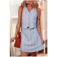 Everyday The Label Women's Sky Blue Stripe Buttoned Office Waistcoat Mini Skirt Set | Size: XL