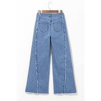 Everyday The Label Women's Beau Blue Vintage Stitching Raw Hem Flared Jeans in Pale Blue | Size: 14