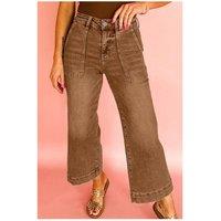 Everyday The Label Women's Breen Cropped High Rise Wide Leg Jeans in Dark Brown | Size: 6