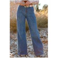 Everyday The Label Women's Ashleigh Blue Multi Buttons High Waist Wide Leg Jeans With Pockets in Pale Blue | Size: 14