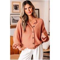 Everyday The Label Women's Apricot Pink Wide Rib Knit Button Front Dolman Sleeve Sweater Cardigan in Peach | Size: Large