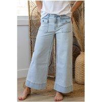Everyday The Label Women's Sky Blue Stripe Button Flap Pocket Cuffed Hem Wide Leg Jeans | Size: 14