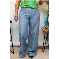 Everyday The Label Women's Dusk Blue Patched Pocket Textured Wide Leg Plus Size Jeans in Mid Blue | Size: 18