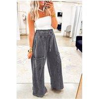 Everyday The Label Women's Medium Grey Mineral Wash Lace-up High Waist Raw Hem Patched Pocket in Mid Grey | Size: 6