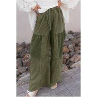 Everyday The Label Women's Vineyard Green Mineral Wash Tiered Wide Leg Patchwork Drawstring Pants in Dark Green | Size: 6