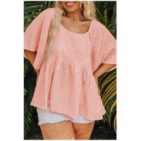 Everyday The Label Women's Apricot Pink Plus Size Textured Wide Short Sleeve Babydoll Blouse in Peach | Size: 4XL