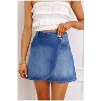 Everyday The Label Women's Ashleigh Blue Wrapped Crossed Waist Denim Mini Skirt in Pale Blue | Size: Small