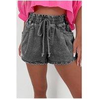 Everyday The Label Women's High-rise Drawstring High Waist Casual Denim Shorts with Pockets in Grey | Size: 8