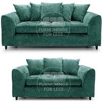 Furnishings For Less UK Monaco Chenille Fabric Sofa Set 3 & 2 Seater Sofa Scatter Back Curved Arm in Teal