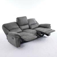 FURNITURE ONE Manual Reclining Leathaire Sofa Suite, Light Gray- 3 Seater in Grey