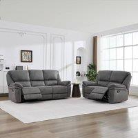 FURNITURE ONE Manual Reclining Leathaire Sofa Suite, Light Gray - 2+3 Seater in Grey