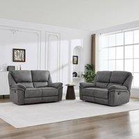 FURNITURE ONE Manual Reclining Leathaire Sofa Suite, Light Gray - 2+2 Seater in Grey