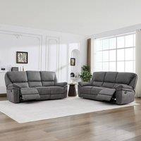 FURNITURE ONE Manual Reclining Leathaire Sofa Suite, Light Gray - 3+3 Seater in Grey