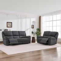FURNITURE ONE Manual Reclining Leathaire Sofa Suite, Dark Gray - 2+3 Seater in Grey