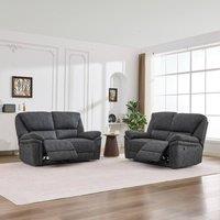 FURNITURE ONE Manual Reclining Leathaire Sofa Suite, Dark Gray - 2+2 Seater in Grey