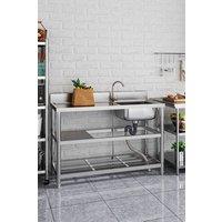 H&O Direct Stainless Steel Single Basin Sink with Shelves in Silver