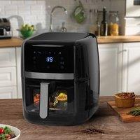 Daewoo 8 Litre Digital Air Fryer with Window & Divider for 2x4L Dual Cooking Family Size in Black | Size: Large