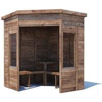 Dunster House Wooden Garden Corner Arbour with Glazed Panels 1.8m x 1.8m in Brown