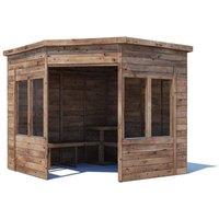 Dunster House Wooden Corner Garden Arbour with Glazed Panels 2.4m x 2.4m in Brown