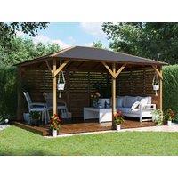 Dunster House Wooden Gazebo with Louvre Wall & Shingles 4m x 3m - Utopia in Brown