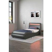 SlumberWorx Orion LED Lights Headboard Gaming Style Faux Leather Bed Frame in Black | Size: Small Double