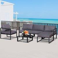 OUTSUNNY 6pcs Garden Sectional Sofa Set Aluminum Frame Coffee Table Footstool in Grey