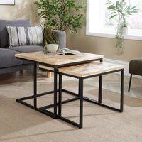 Home Source Nest 2 Tables Solid Mango Wood Tabletop Iron Frame Home Living Storage in Light Brown