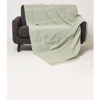 Homescapes Kashi Cotton Throw with Tassels in Green | Size: 255 cm x 360 cm