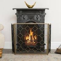 Melody Maison Antique Gold Geometric Detailed Metal Fire Screen - 106cm X 62.5cm | Size: 106 cm X 62.5 cm
