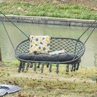 OUTSUNNY Hanging Hammock Chair Macrame Seat for Patio Garden Yard Cream White in Dark Grey