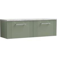 Balterley 2 Drawer Wall Hung Vanity Unit Grey Laminate Worktop, Green 1200mm
