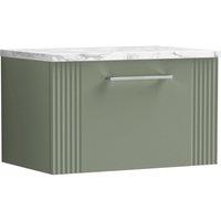 Balterley 1 Drawer Wall Hung Vanity Unit Marble Laminate Worktop, Green 600mm