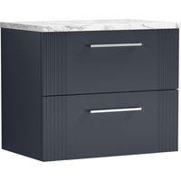 Balterley 2 Drawer Wall Hung Vanity Unit Marble Laminate Worktop, 600mm in Grey