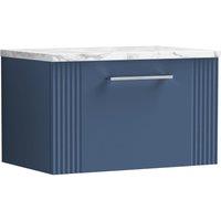 Balterley 1 Drawer Wall Hung Vanity Unit Marble Laminate Worktop, Blue 600mm