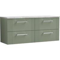 Balterley 4 Drawer Wall Hung Vanity Unit Grey Laminate Worktop, Green 1200mm