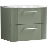 Balterley 2 Drawer Wall Hung Vanity Unit Marble Laminate Worktop, Green 600mm