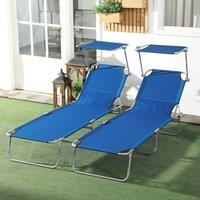 OUTSUNNY Folding Sun Lounger Set of 2 w/ Sunshade Adjustable Backrest in Blue