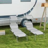 OUTSUNNY Folding Sun Lounger Set of 2 w/ Sunshade Adjustable Backrest in Light Grey
