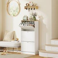 HOMCOM Narrow Shoe Cabinet w/ 3 Flip Drawers for 12-18 Pairs of Shoes White