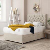 Bed Choices Windsor Divan Bed With 2 drawers, Mattress & 26 Headboard - Plush Velvet in Cream | Size: Small Double