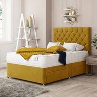 Bed Choices Windsor Divan Bed With 2 drawers, Mattress & 26 Headboard - Plush Velvet in Mustard | Size: King