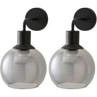 ValueLights Bellamy Pair of Globe Glass Shade Rechargeable Wall Lights in Black