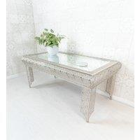 Downton Interiors Silver Embossed Metal Mirrored Glass Coffee Table - Agadir Range | Size: Large