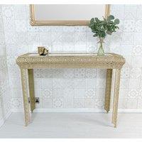 Downton Interiors Light Gold Embossed Metal Mirrored Glass Console Table - Agadir Range | Size: Medium