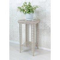 Downton Interiors Silver Embossed Metal Mirrored Glass Side Table with Shelf - Agadir Range | Size: Medium